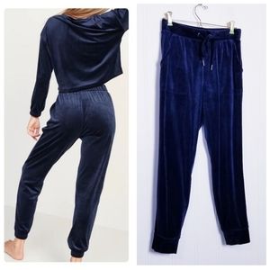 Anthropologie Saturday Sunday Merida Navy Blue Velvet Joggers Women’s Size XS